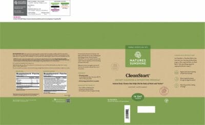 Nature's Sunshine Clean Start 14 Day Cleanse Package Label